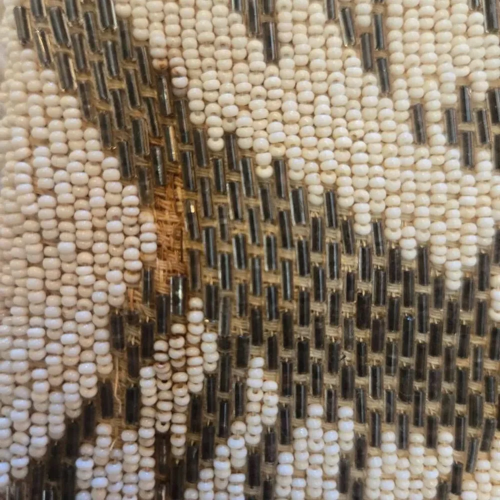 Vintage Czech Beaded Bag Lined Zipper White Microbead 1920s 1930s